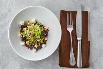 Top view of salad with boiled beetroot