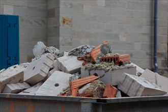 Construction waste in a container