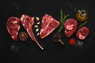 Overhead composition with raw prime beef cuts