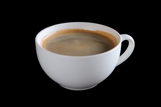 Big ceramic cup of coffee isolated on black