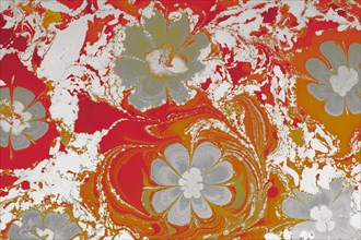 Abstract ebru cover art. Floral Ebru marbling texture background design