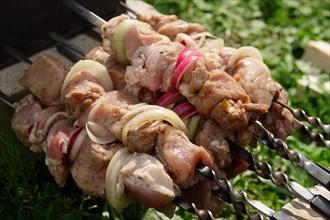 Process of cooking shashlik from pickled meat outdoor