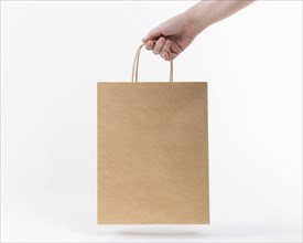 Paper shopping bag held by hand