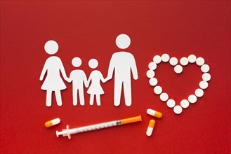 Cardboard family shapes with drugs syringe