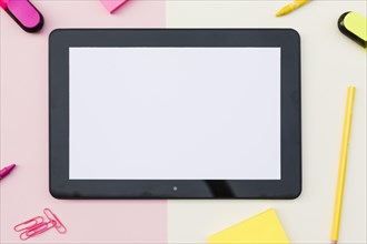 Tablet with cute stationery. Resolution and high quality beautiful photo