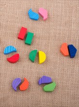 Colorful wooden pieces of a logic puzzle