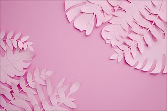 Leaves made out of paper in pink shades