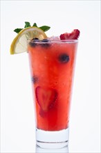 Strawberry and blueberry ice lemonade isolated on white