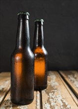Front view beer glass bottles