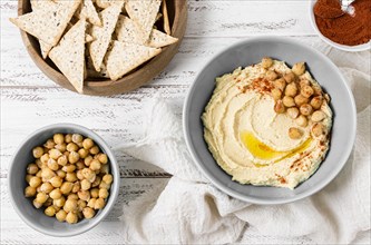 Top view chickpeas hummus. Resolution and high quality beautiful photo