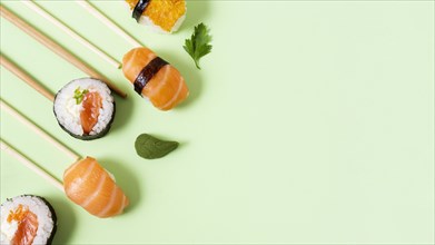 Copy space fresh sushi rolls