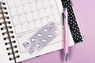Concept for birth control or other medication with monthly calendar
