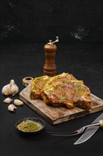 Marinated pork rib chop with spice ready for barbecue