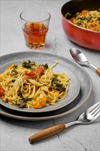 Plate with spaghetti with spinach