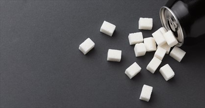 Top view can with sugar cubes copy space. Resolution and high quality beautiful photo