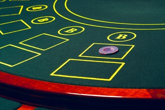 Casino poker table with chips and cards. Winning combination