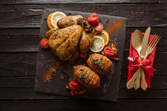 Top view festive christmas meal assortment. Resolution and high quality beautiful photo