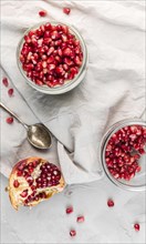 Top view healthy breakfast with pomegranate seeds. Resolution and high quality beautiful photo