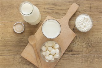 Top view milk on wooden background. Resolution and high quality beautiful photo