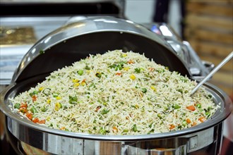 Cantonese style fried rice in a large bowl at a wedding reception