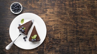 Top view chocolate cake slices plate with copy space. Resolution and high quality beautiful photo