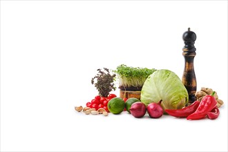 Assortment of fresh vegetables on white background. World food day concept