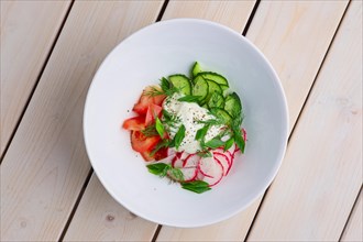 Top view of salad with radish