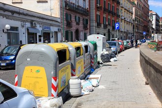 Rubbish containers in the old town of Naples
