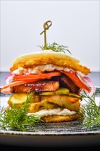 Potato fritter burger with chicken breast