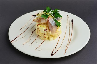 Top view of salad with herring