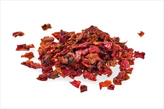 Macro photo of dried paprika isolated on white background