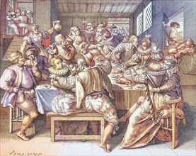 Feast of a large party in an inn