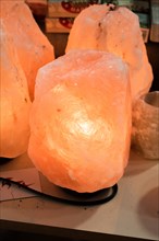 Himalayan salt lamp at the market ready to be sold
