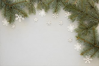 Pine needles snowflakes background