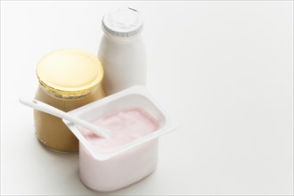 Close up organic milk with fresh yogurt