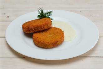 Vegetarian cutlet and sauce. Vegetarian food without meat. A healthy meal for slimness