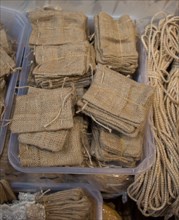 Set of Empty little bags made of linen canvas