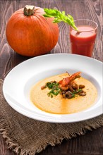 Pumpkin soup puree with bacon