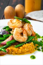Macro photo of ingredients of salad with shrimp