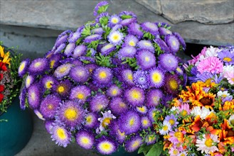 Beautiful bouquet of flowers on street flower vendor