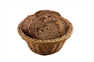 Basket with brown bread isolated on white