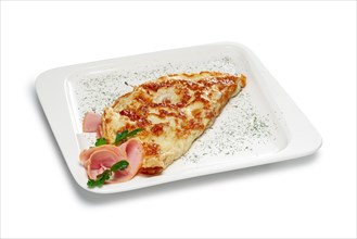 Layout for menu. Omelet with ham and bell pepper