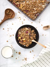 Top view homemade granola table. Resolution and high quality beautiful photo