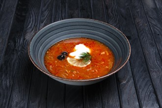 Traditional russian solyanka soup