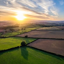 Sunset over Devon Fields from a drone