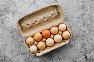 Fresh country eggs in cardboard packaging