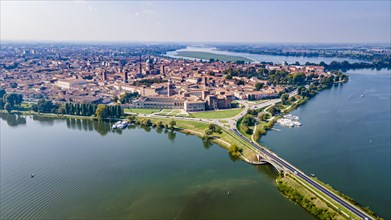 Aerial of the Unesco world heritage site the city of Mantua