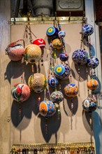 Colorful turkish ceramic balls as souvenirs at street market