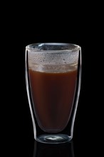 Double-walled glass with coffee isolated on black. Photo with clipping path