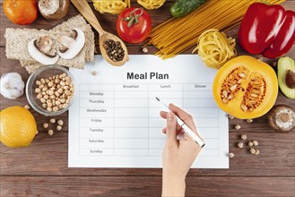 Flat lay meal plan with pasta ingredients